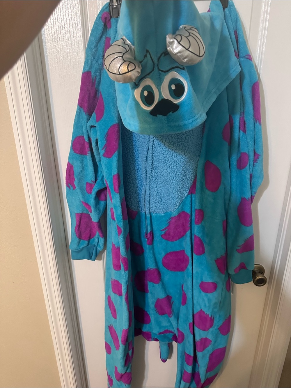 Disney Monsters, Inc. Sulley Blue and Purple Plush Hooded Onesie Pajamas